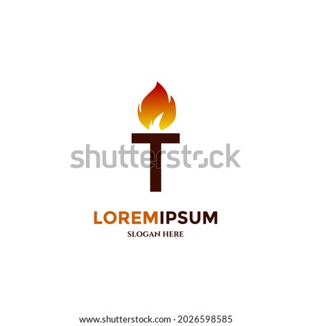Torch logo design concept, on isolated background, initial T with fire logo, icon template