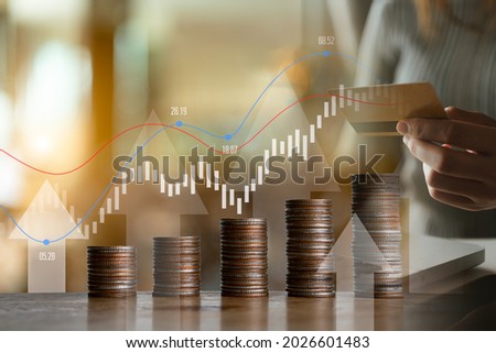 woman holding credit card or online shopping,business growth and finance accounting.