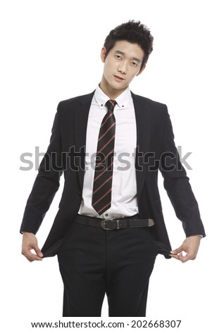 Businessman standing on white wallpaper
