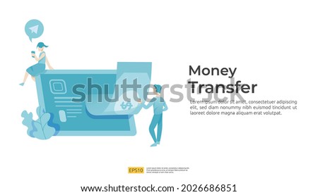 money transfer vector illustration concept for E-commerce market or shopping online with people character. mobile payment for social media, web landing page template, banner, presentation, print media