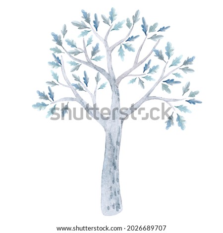Beautiful stock illustration set with cute watercolor hand drawn trees.