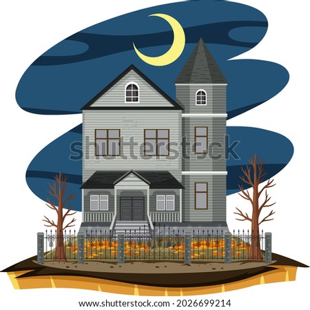 Haunted house at night scene illustration