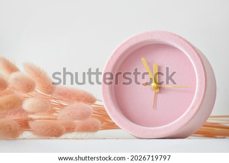 Alarm clock with spikelets on white background