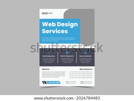 Web design service flyer template idea concept. Web design and development services flyer poster leaflet template sample
