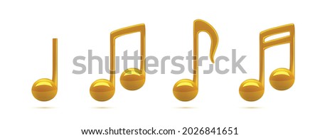 Set of 3d Golden Music Notes Vector isolated on white background illustration Royalty-Free Stock Photo #2026841651