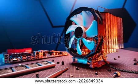 Computer fan. Processor cooling system Royalty-Free Stock Photo #2026849334