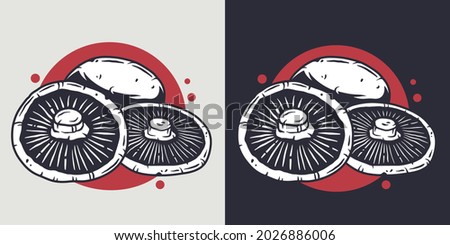 Mushroom picking of champignon. White button mushrooms. Vegetarian fungus cremini for food. Nature fungi portobello for healthy nutrition Royalty-Free Stock Photo #2026886006