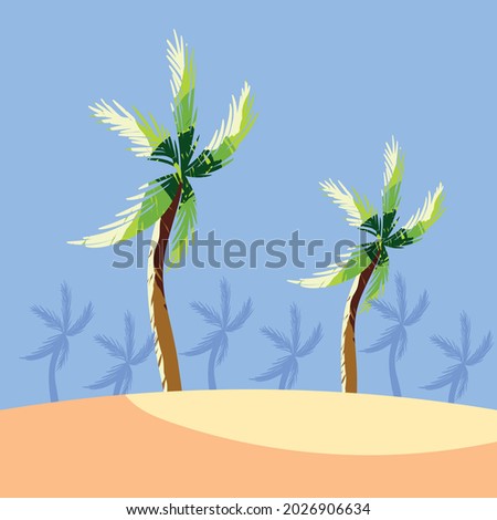 cartoon style palm tree on simple sky and beach background vector illustration