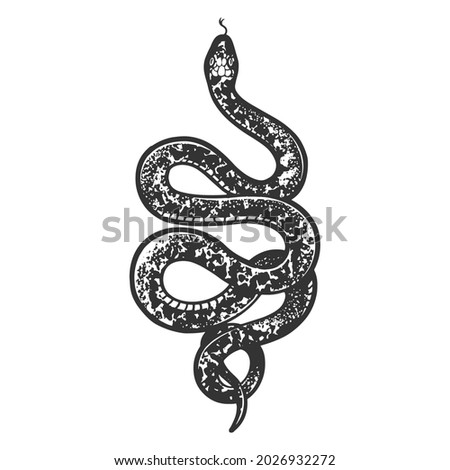Snake tattoo sketch engraving vector illustration. T-shirt apparel print design. Scratch board imitation. Black and white hand drawn image.