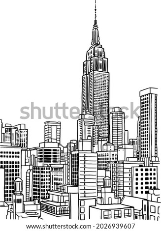 Empire State Building New York City landmark Manhattan downtown skyscrapers Hand drawn vector illustration Royalty-Free Stock Photo #2026939607