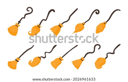 Magic broom vector. flying wood ornaments For the wicked witch on Halloween night