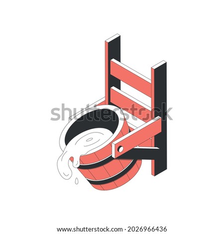 Sauna bath spa isometric composition with isolated image of water bucket hanging on ladder vector illustration