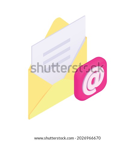 Customer service isometric composition with icons of open envelope and e-mail sign vector illustration