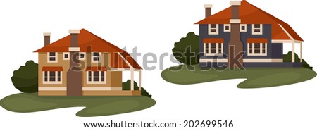 private house with chimney and veranda