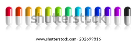 colored pills isolated on white background