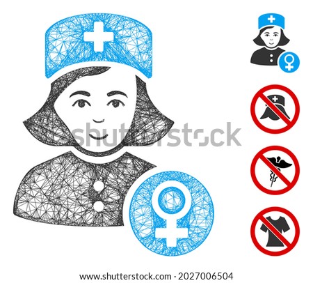 Mesh gynecologist lady doctor web icon vector illustration. Model is based on gynecologist lady doctor flat icon. Network forms abstract gynecologist lady doctor flat model.