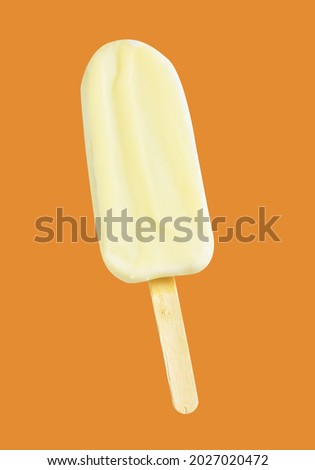 Real milk ice cream isolated with vanilla glaze or covered, clipping path, no shadow in summer background