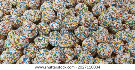 Delicious multicolored candy. Many bright sweets. Beautiful sweets for kids. 