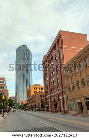 Picture shows Buildings at West End District of Dallas, Texas