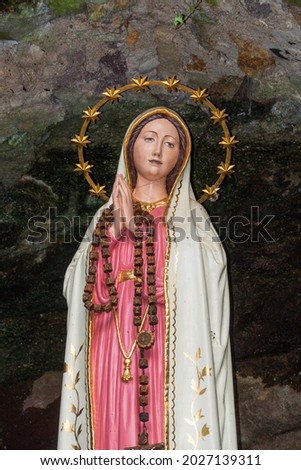 Marian grotto in Sinzheim with a statue of St. Mary, Mother of God