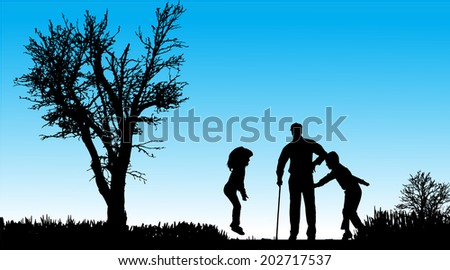 Vector silhouette of family in nature along the beautiful days.