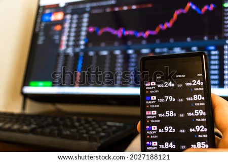 Forex trading using PC and smartphone Royalty-Free Stock Photo #2027188121