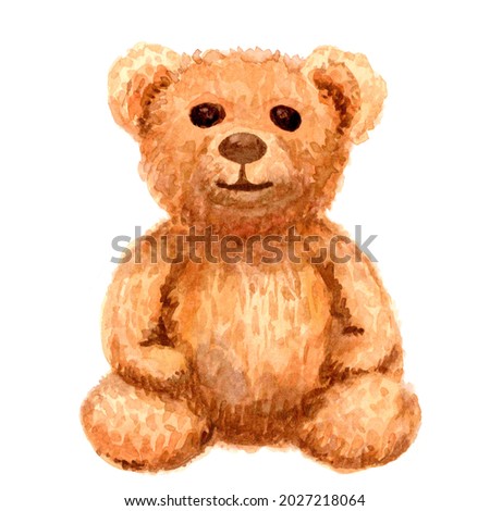 brown bear cute watercolor isolated on white, illustration bear doll water color, fluffy bear toy cute