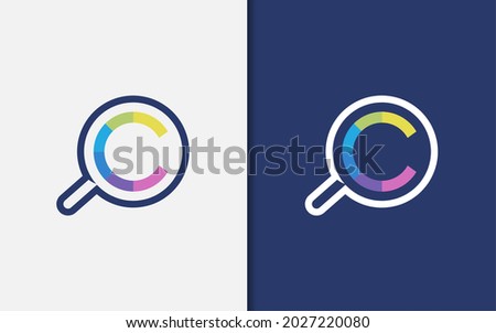 Initial Letter C with Minimal Colorful Combined with Magnifying Glass Symbol Logo Design. Royalty-Free Stock Photo #2027220080