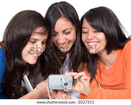 girls sharing their photos over a white background