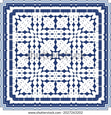 Ornamental azulejo portugal tiles decor. Graphic design. Vector seamless pattern texture. Blue gorgeous flower folk print for linens, smartphone cases, scrapbooking, bags or T-shirts.