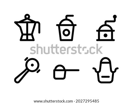 Simple Set of Coffee Shop Related Vector Line Icons. Contains Icons as Pot, Ice Coffee, Grinder, Scoop Sugar and more.