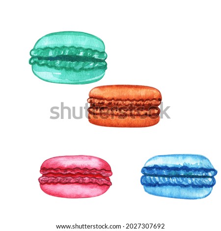 French patisserie macaroons mix. Watercolor clip art hand painted illustration isolated on white background