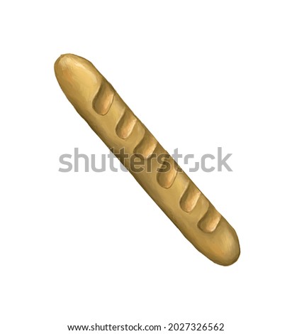 Bread baguette icon symbol on white background by hand. High quality illustration
