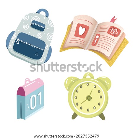 School and educational sets of objects for children, the first of September, vector illustration. Use for banner, printing, fabric, posters, postcards