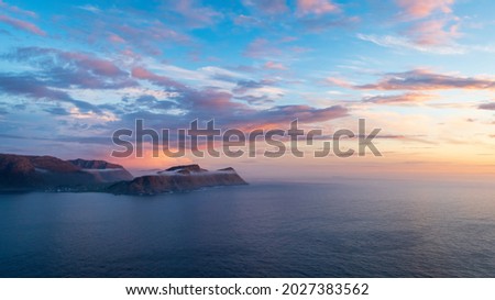 Sunset with fog and clouds over the ocean landscape photography with copy space