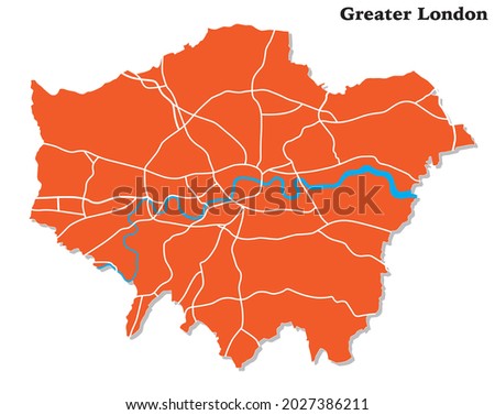 vector map of greater london with main roads, uk Royalty-Free Stock Photo #2027386211