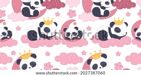 panda seamless pattern. Great for spring and summer wallpaper, backgrounds, invitations, packaging design projects. 
Surface pattern design.