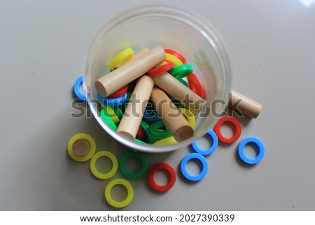 
focus on children's toys in the form of colored circles