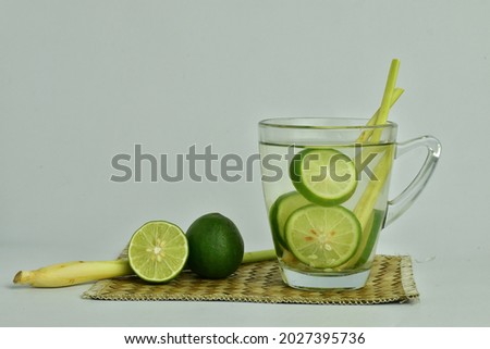 Traditional drink, Wedang lemongrass and lime, on a white background
