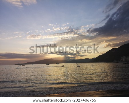 Seascape in Chiavari at sunset in Liguria, Italy 