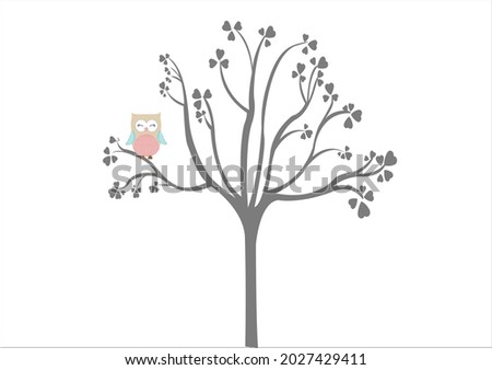owl and tree vector art design hand drawn