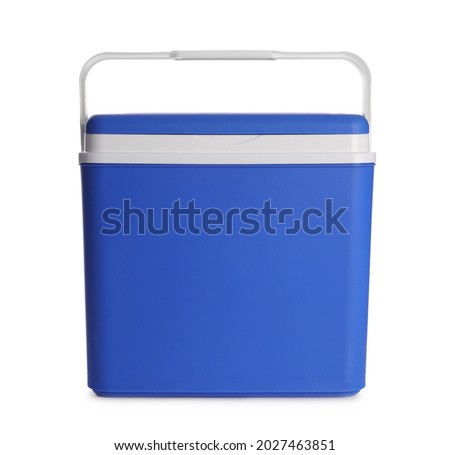 Closed blue plastic cool box isolated on white Royalty-Free Stock Photo #2027463851
