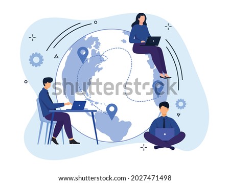 Work outsourcing and telecommuting concept. Business process outsourcing, outplacement, offshore software development, freelance job, and recruitment company.