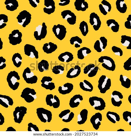 Abstract modern leopard seamless pattern. Animals trendy background. Orange and black decorative vector illustration for print, card, postcard, fabric, textile. Modern ornament of stylized skin.