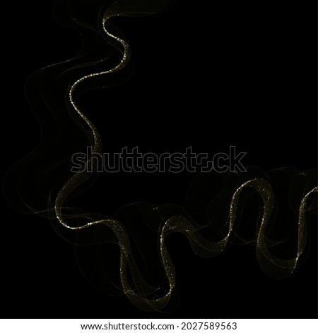 Wave with golden shimmery particles on a black background. Festive design element