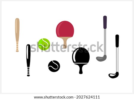 Stencil sports elements isolated on white. Clipart collection. Vector stock illustration. EPS 10