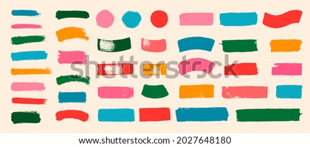 Set of colorful brush strokes, lines, hand painted design elements. Boxes, textures, backgrounds for text. Rough grunge edges. Artistic brushes. Royalty-Free Stock Photo #2027648180