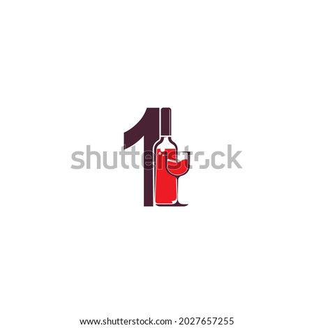 Number 1 with wine bottle icon logo vector template