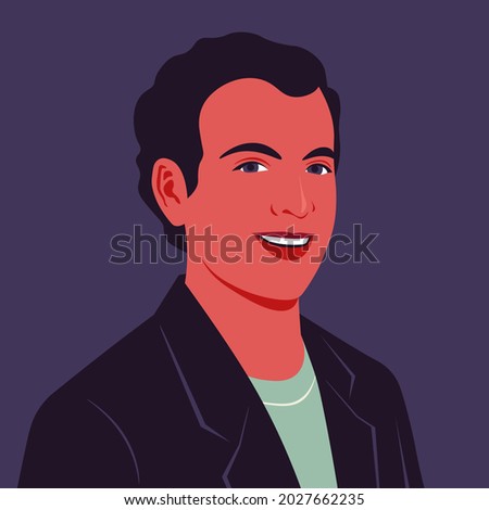Portrait of a happy Hispanic man in half-turn. Avatar for social networks. Vector illustration in flat style.