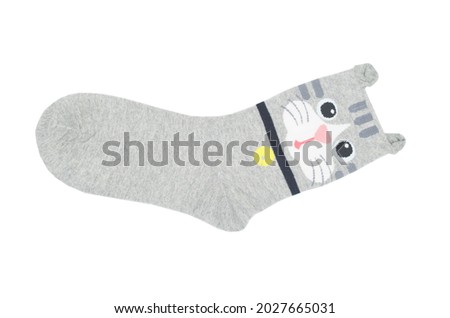 Cotton socks with a picture of a cat. Clothing.